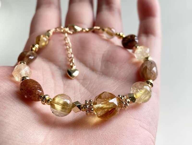 提升財運 自信行動力水晶手鍊 黃水晶金鈦晶黃阿塞隨形銅髮晶