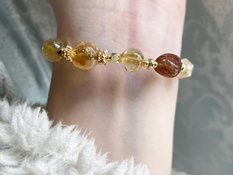 提升財運 自信行動力水晶手鍊 黃水晶金鈦晶黃阿塞隨形銅髮晶