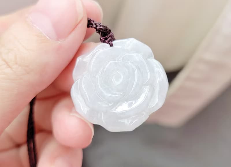 【親翠】天然翡翠 白冰潤意境棉玫瑰花極簡大方調節繩鍊