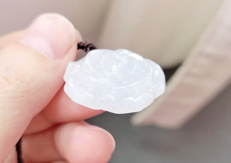 【親翠】天然翡翠 白冰潤意境棉玫瑰花極簡大方調節繩鍊