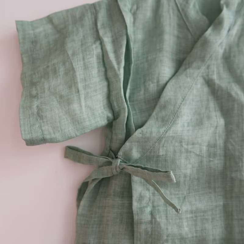 福利品 | 成長過渡調整型綁帶日式甚平兒童上衣 |  純麻 | 初芽綠