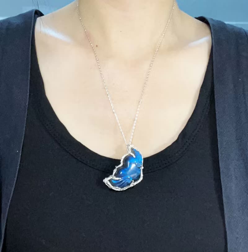 純手工銀繞線雕刻愛心翅膀吊墜