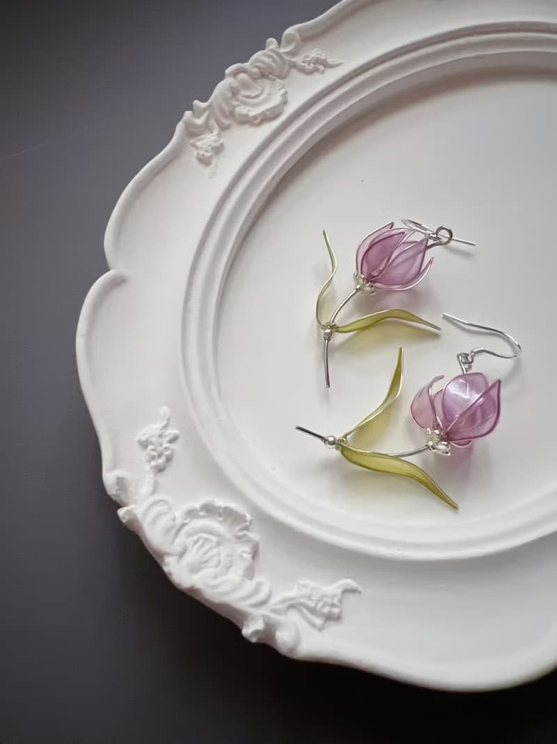 微光花絮 紫 小花朵樹脂耳環
