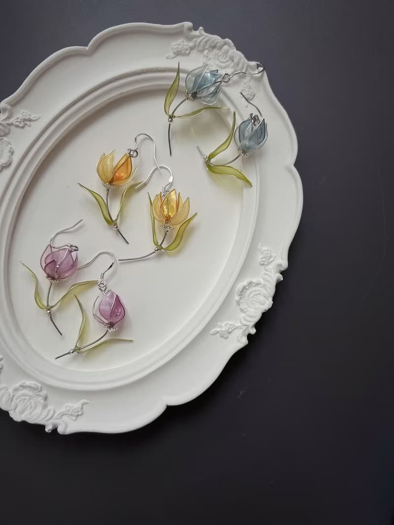 微光花絮 紫 小花朵樹脂耳環