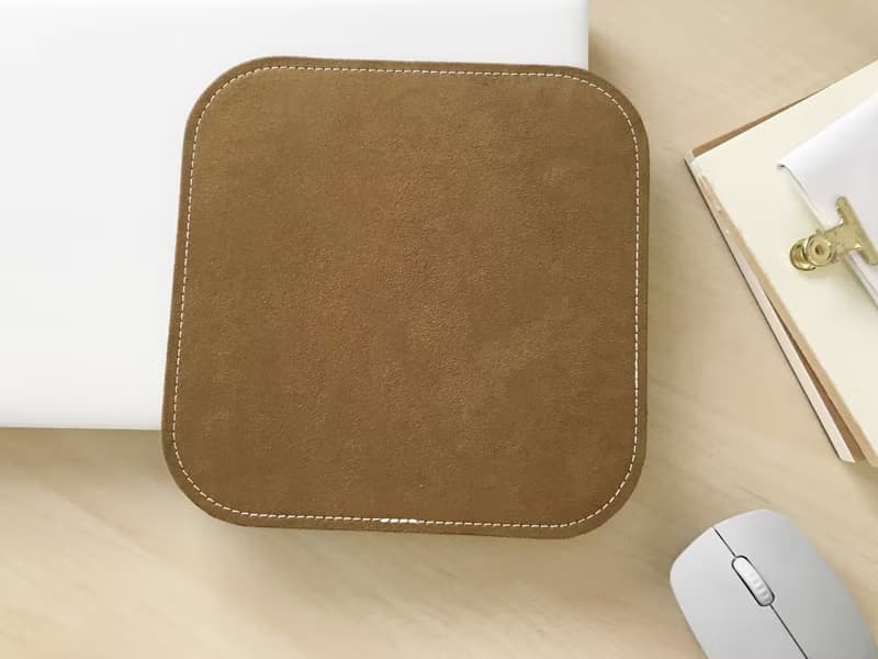 親膚滑鼠墊_巧克力色麂皮布x可水洗牛皮紙