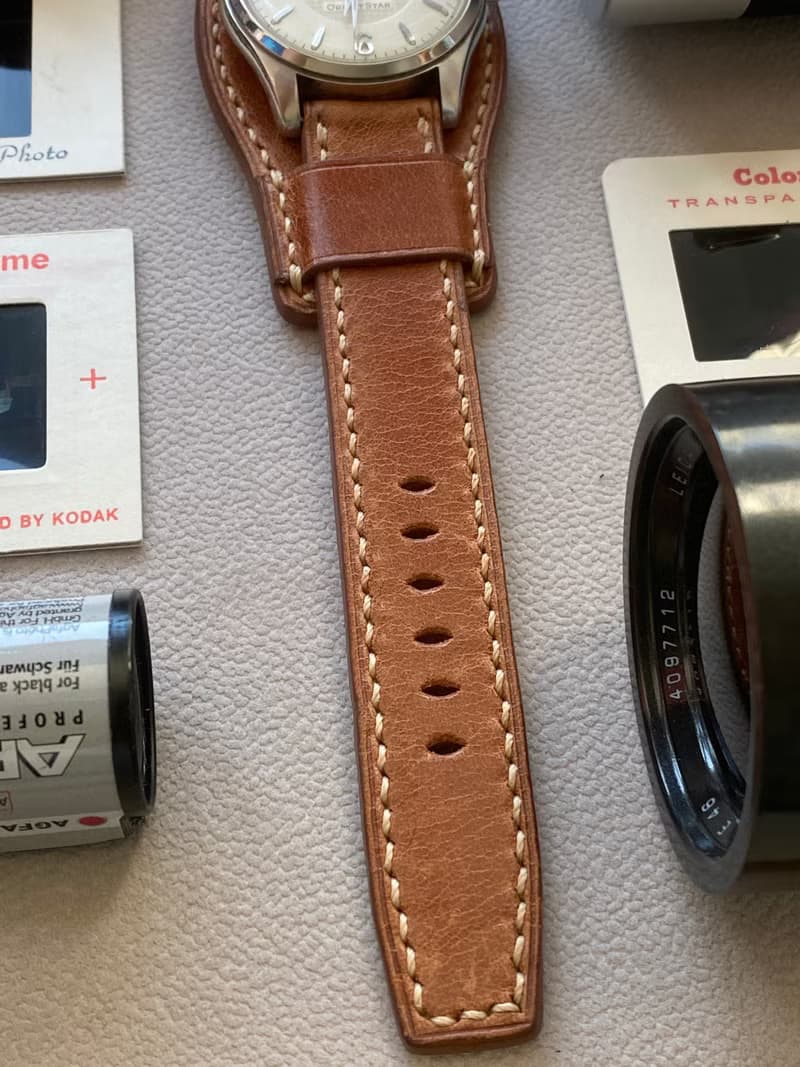 懷舊淺咖啡色皮革底托款錶帶適用20mm 19mm錶耳 勞力士適用錶帶