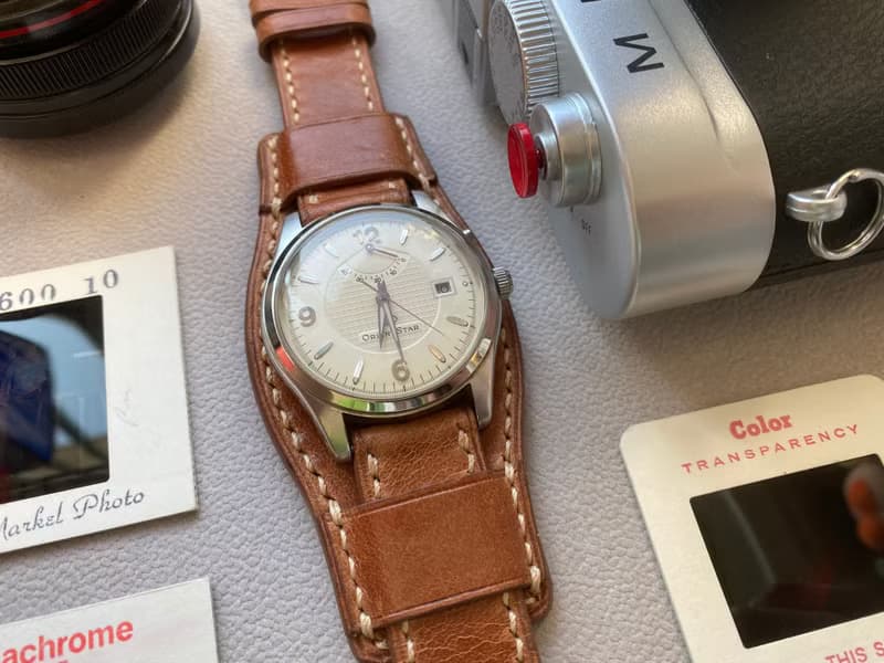 懷舊淺咖啡色皮革底托款錶帶適用20mm 19mm錶耳 勞力士適用錶帶