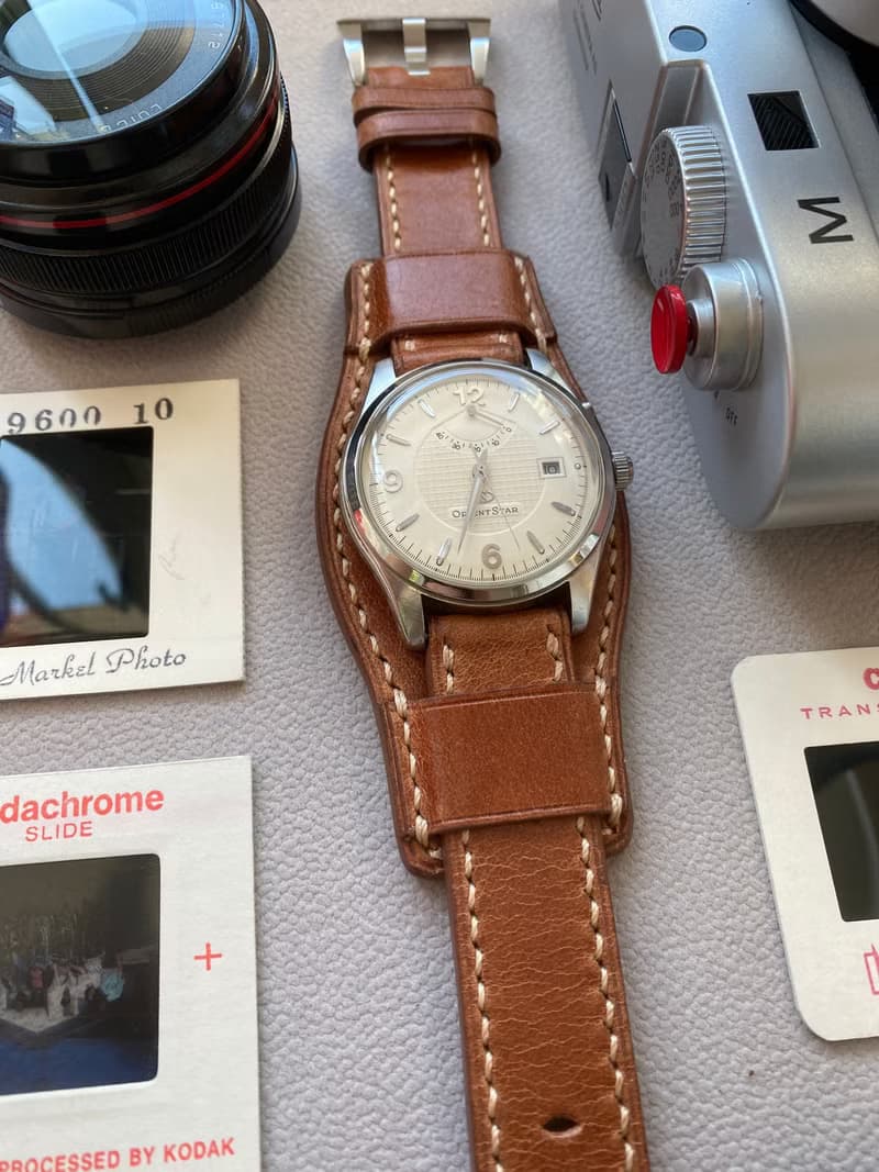 懷舊淺咖啡色皮革底托款錶帶適用20mm 19mm錶耳 勞力士適用錶帶