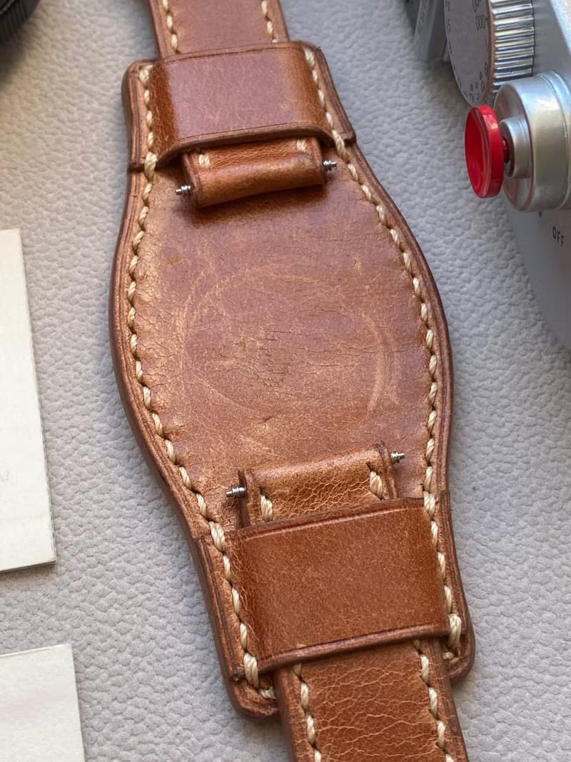 懷舊淺咖啡色皮革底托款錶帶適用20mm 19mm錶耳 勞力士適用錶帶