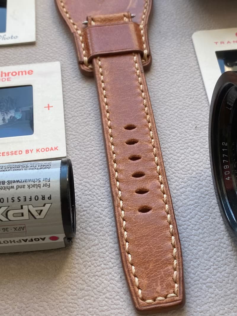 懷舊淺咖啡色皮革底托款錶帶適用20mm 19mm錶耳 勞力士適用錶帶