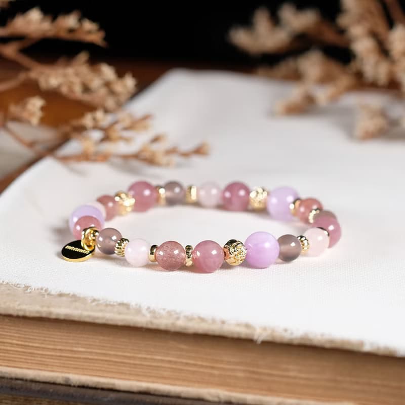 紫鋰輝 草莓晶 粉晶 紫玉髓 手鍊 天然礦石水晶