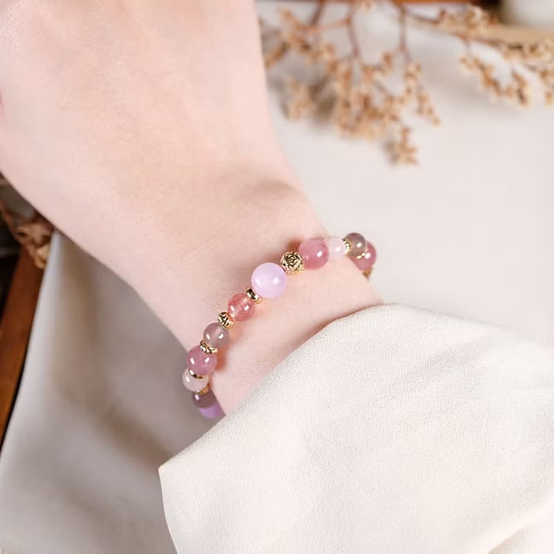 紫鋰輝 草莓晶 粉晶 紫玉髓 手鍊 天然礦石水晶