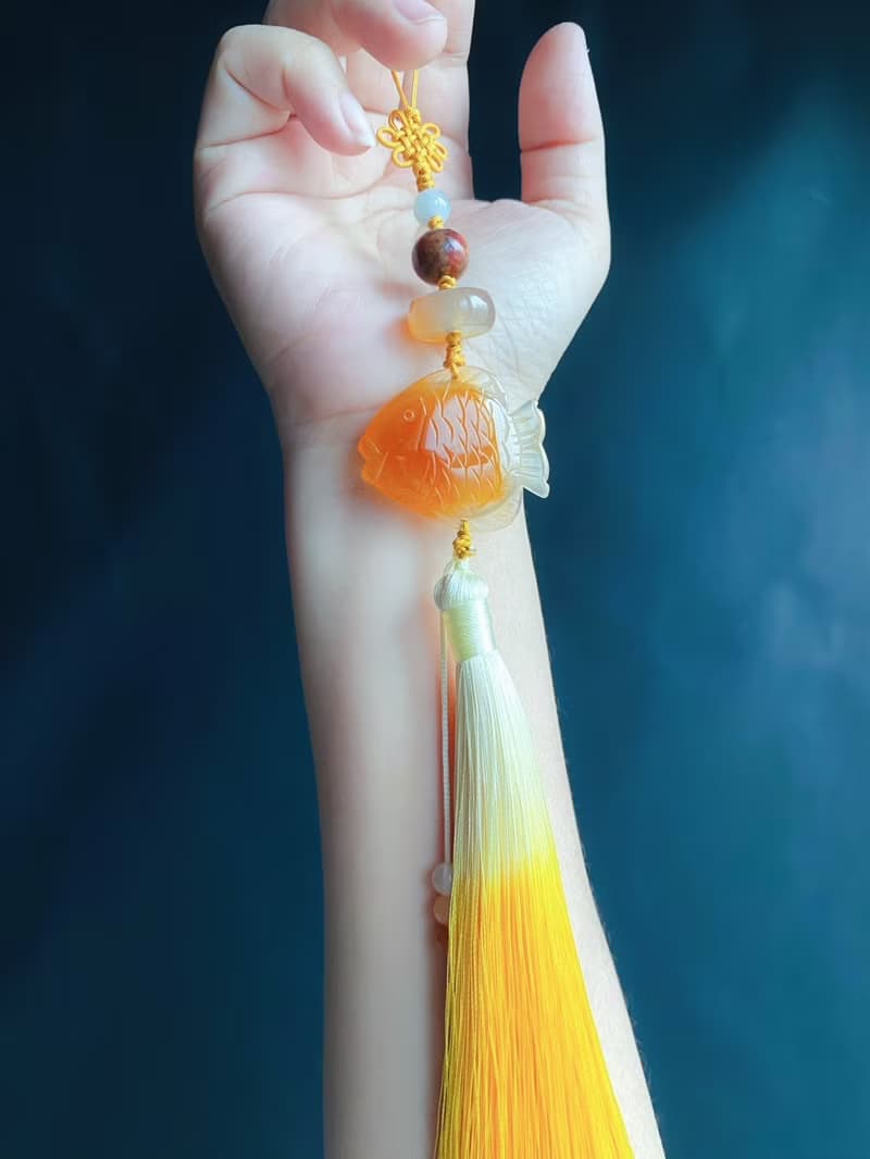 孤品 老瑪瑙 魚 天然翡翠 東菱玉 設計款 禮物 包掛 車掛