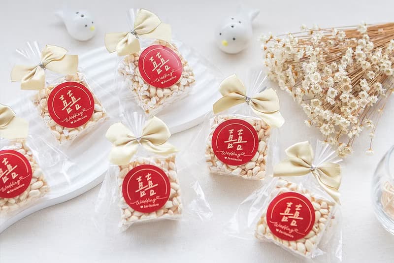 婚禮小物 手寫風紅色囍字米香 (滿百份免費印名字)