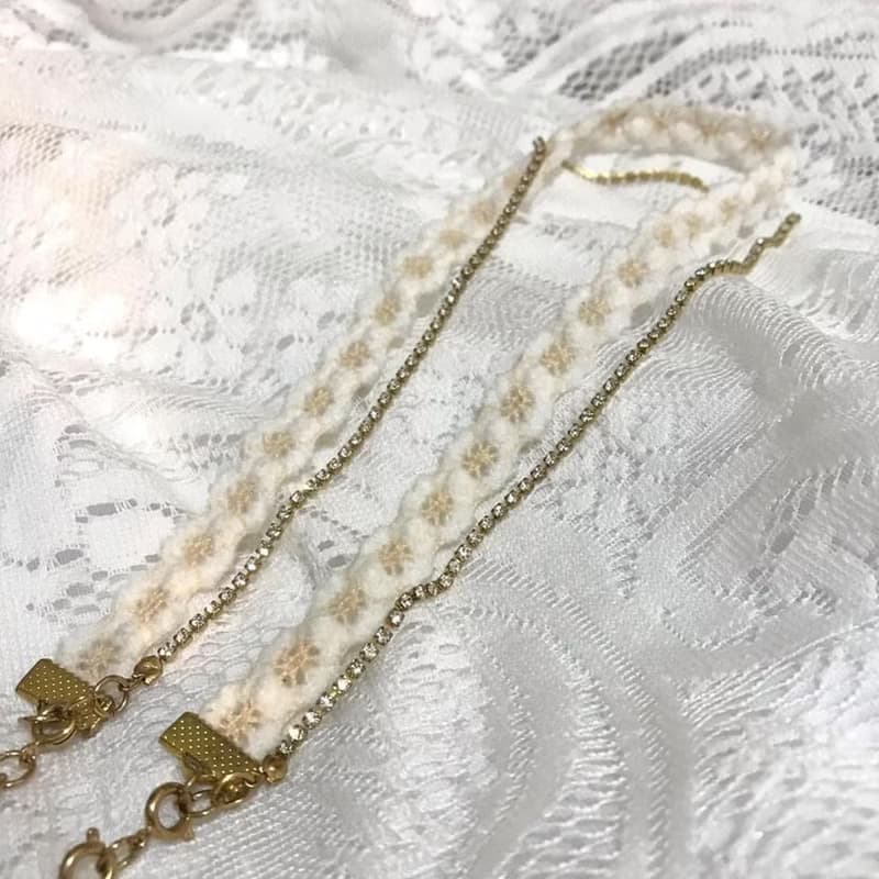 雨後星空小花束蕾絲項鍊金色長鍊 wisher許願者