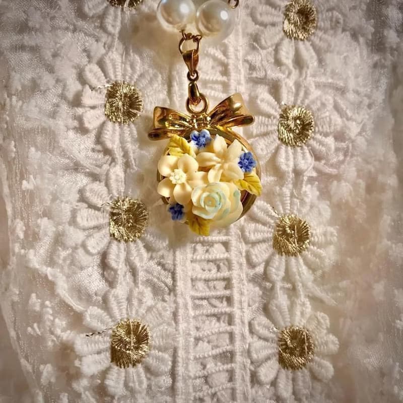 雨後星空小花束蕾絲項鍊金色長鍊 wisher許願者