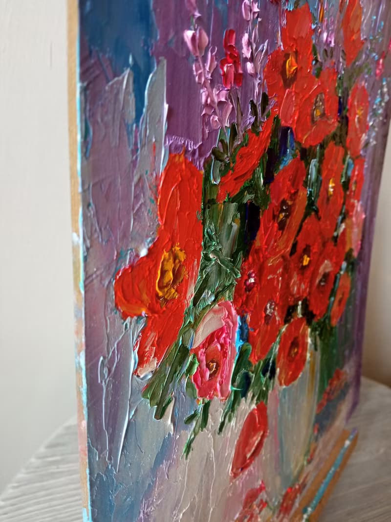 Original author's oil painting Poppies bouquet. 30x30 cm. Unframed