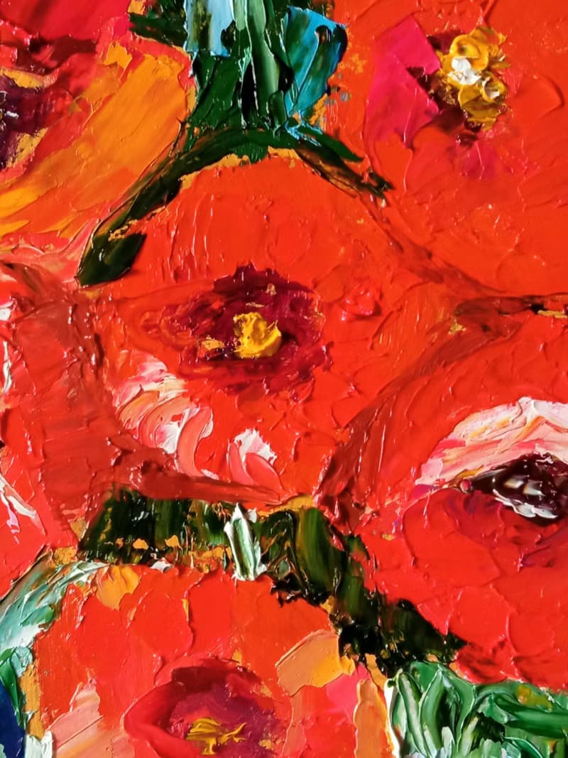 Original author's oil painting Poppies bouquet. 30x30 cm. Unframed
