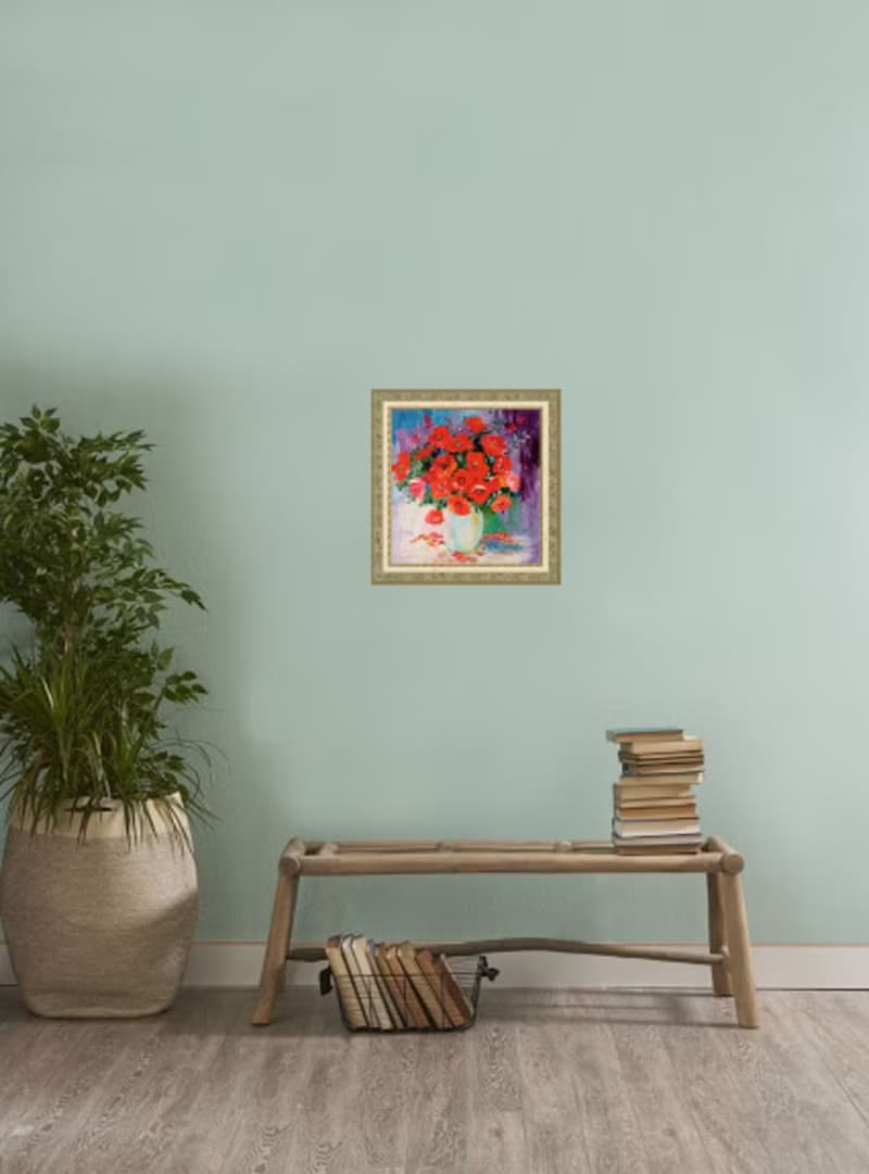 Original author's oil painting Poppies bouquet. 30x30 cm. Unframed