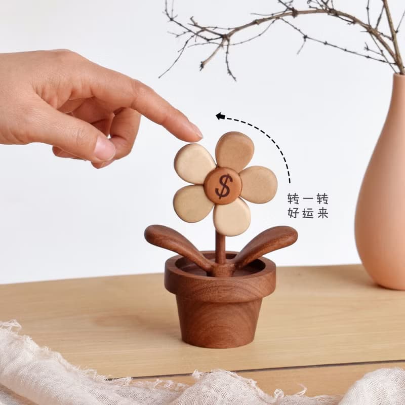 有錢花 實木可愛治癒桌面擺件 車載擺件送朋友閨蜜新年禮物
