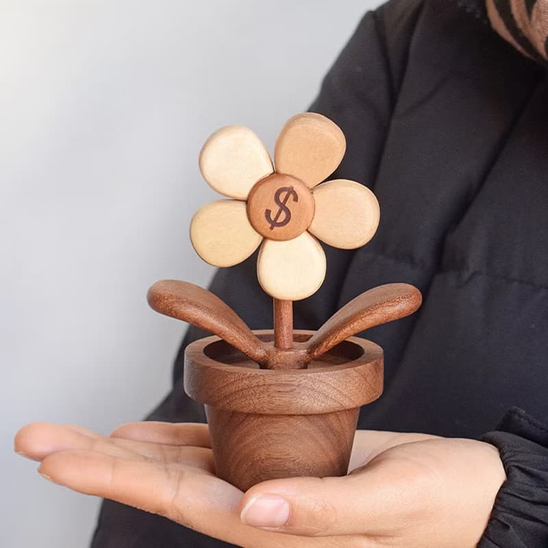 有錢花 實木可愛治癒桌面擺件 車載擺件送朋友閨蜜新年禮物