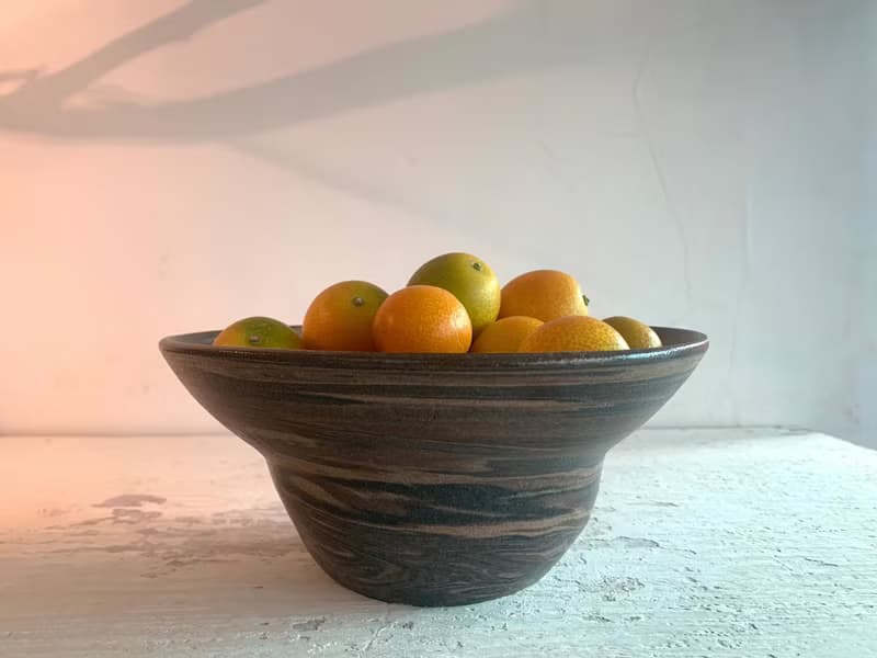 闊口造型絞胎陶花皿_陶器花器盆栽