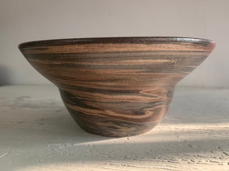 闊口造型絞胎陶花皿_陶器花器盆栽