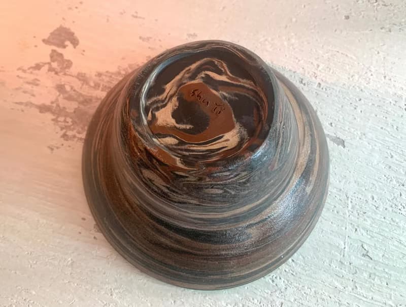 闊口造型絞胎陶花皿_陶器花器盆栽