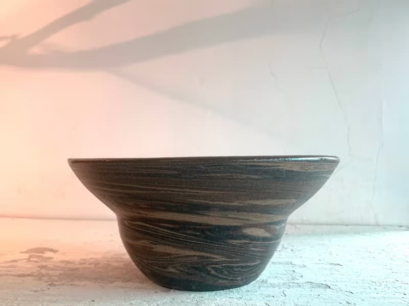 闊口造型絞胎陶花皿_陶器花器盆栽