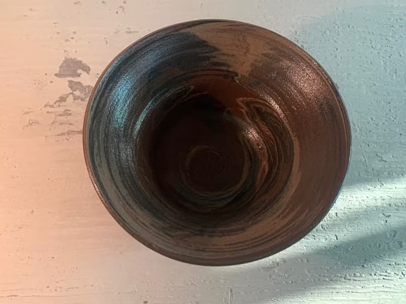 闊口造型絞胎陶花皿_陶器花器盆栽