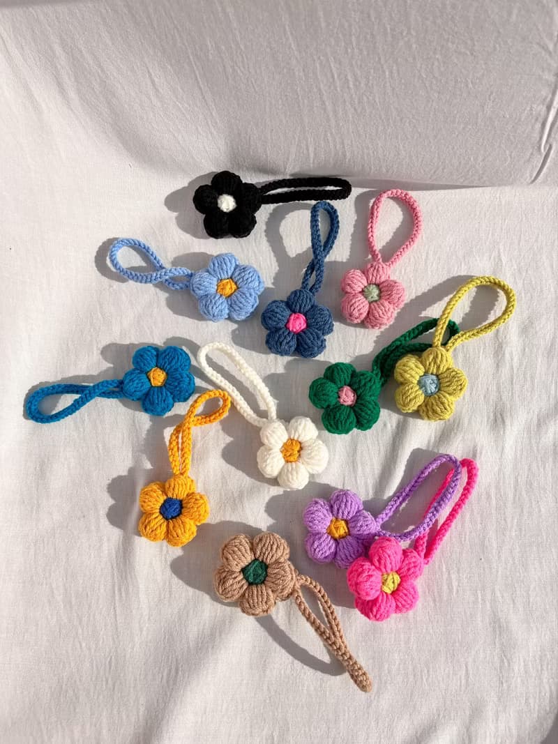 Puff 3D flower, Keychain, Bag Accessories, Crochet flower