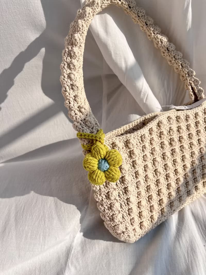 Puff 3D flower, Keychain, Bag Accessories, Crochet flower