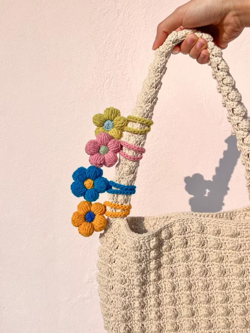 Puff 3D flower, Keychain, Bag Accessories, Crochet flower