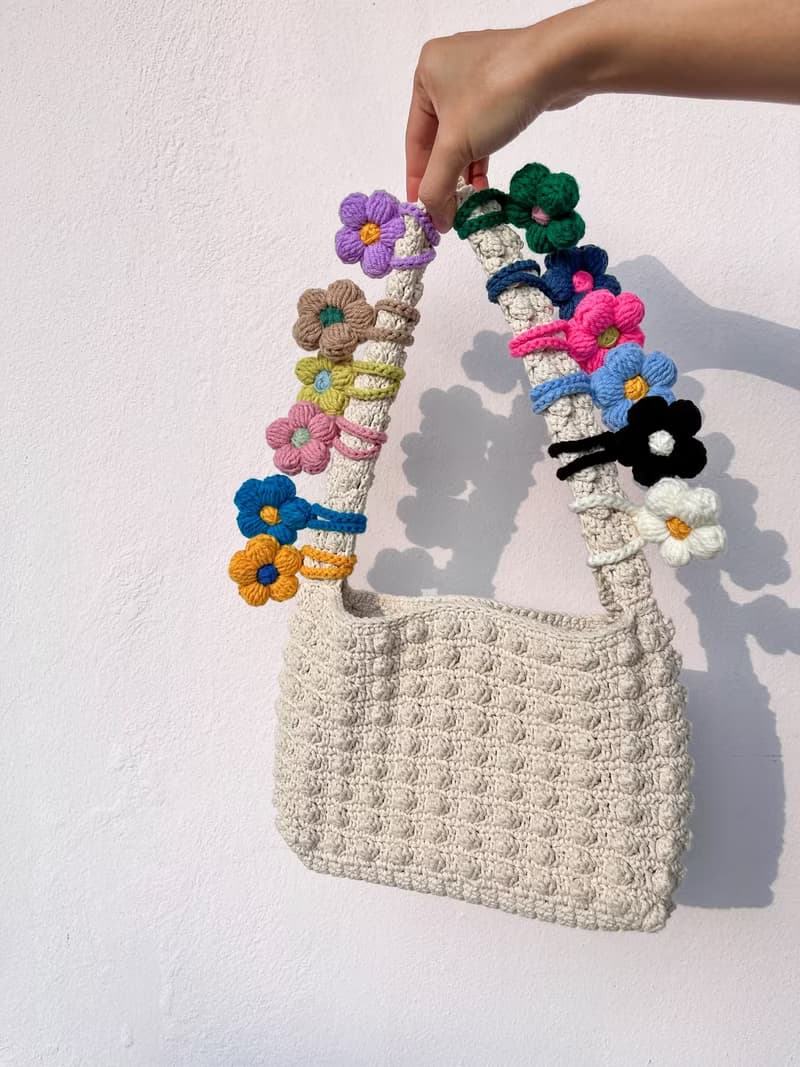 Puff 3D flower, Keychain, Bag Accessories, Crochet flower