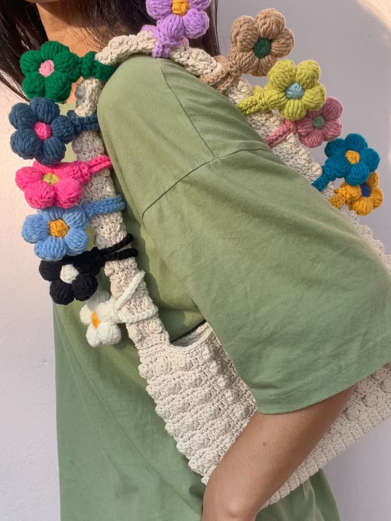 Puff 3D flower, Keychain, Bag Accessories, Crochet flower
