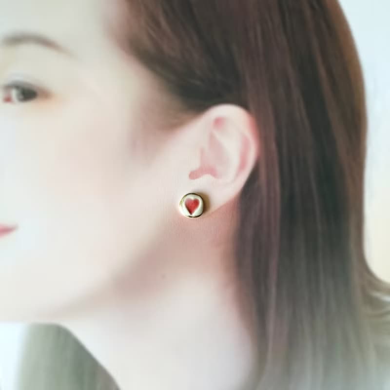 バレンタイン ホワイトデー ハート 陶器 金継ぎ ライン ピアス イヤリング ノンホールピアス 小ぶり 小さい シンプル レッド 赤 ゴールド 金