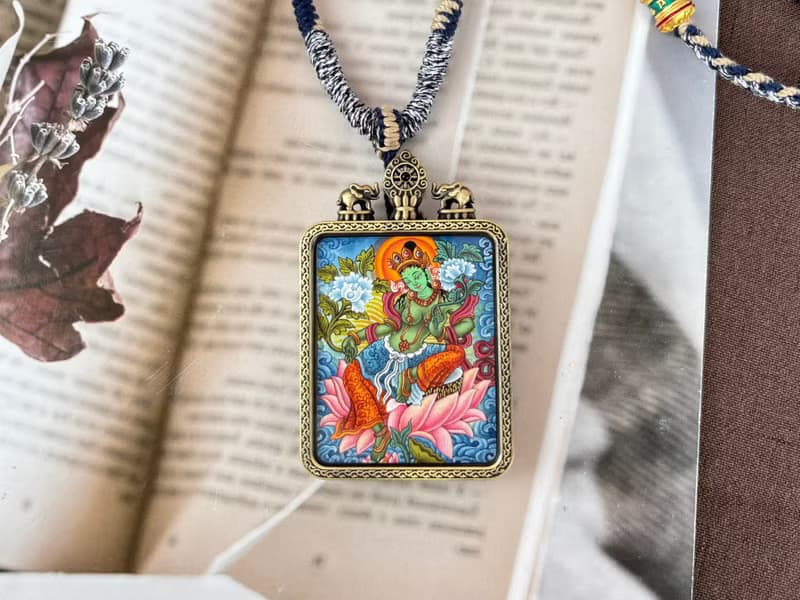 高卡綠度母唐卡吊墜
