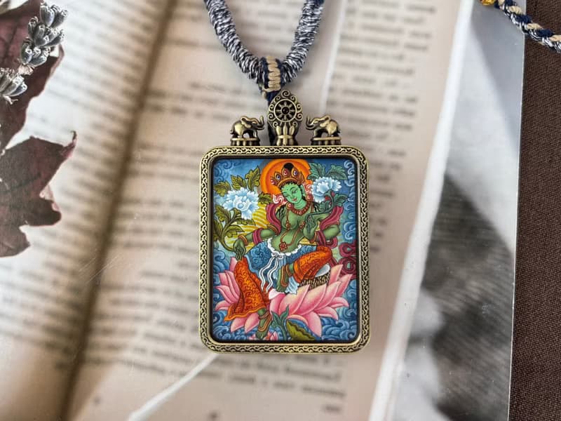 高卡綠度母唐卡吊墜