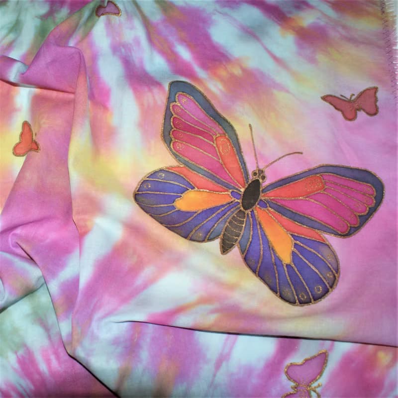 Square cotton scarf Cotton scarf batik Hand painted scarf with butterflies