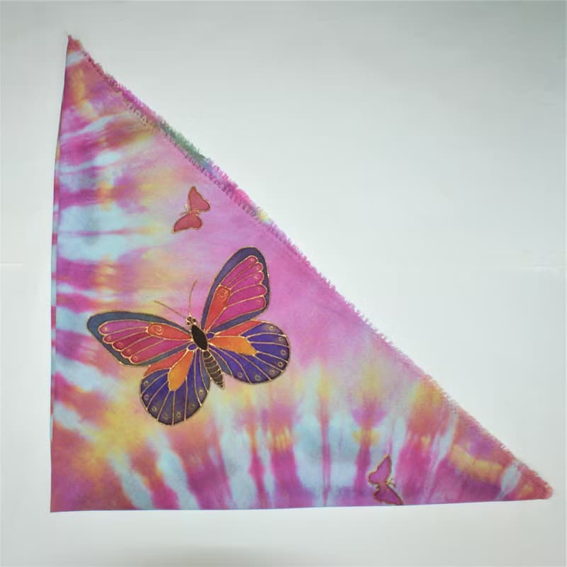 Square cotton scarf Cotton scarf batik Hand painted scarf with butterflies