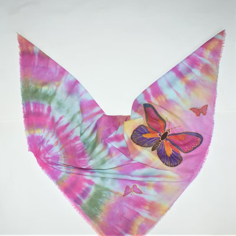 Square cotton scarf Cotton scarf batik Hand painted scarf with butterflies