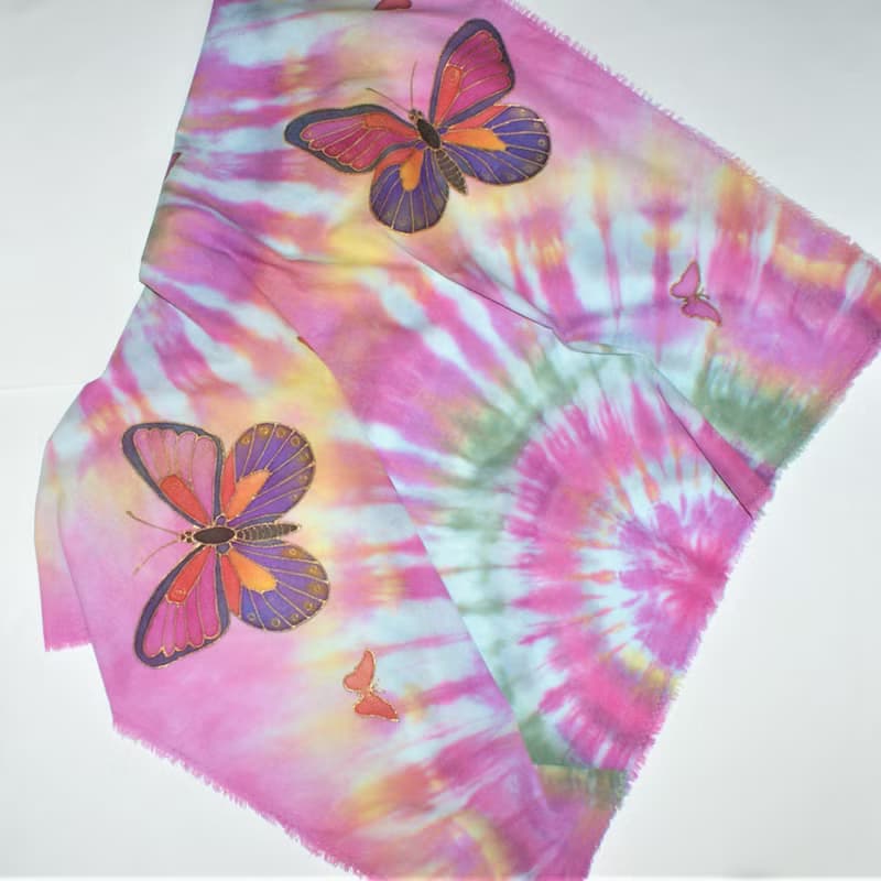 Square cotton scarf Cotton scarf batik Hand painted scarf with butterflies