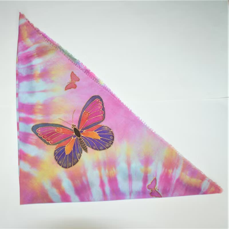 Square cotton scarf Cotton scarf batik Hand painted scarf with butterflies