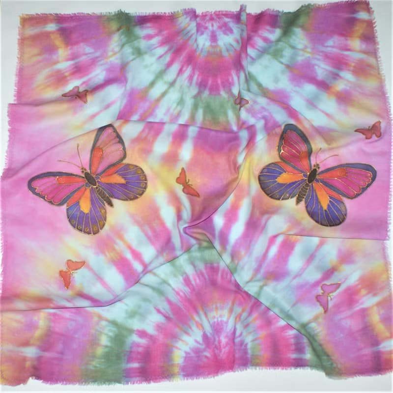 Square cotton scarf Cotton scarf batik Hand painted scarf with butterflies
