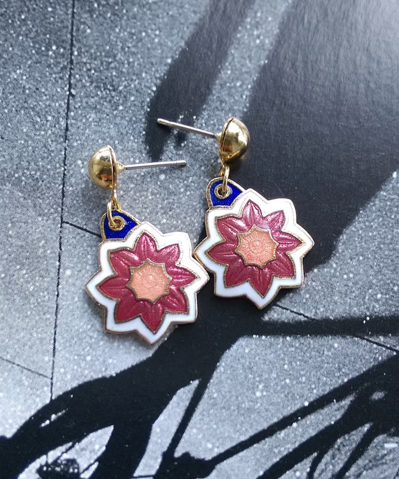 Vintage Jewelry 西洋古董飾品 景泰藍 紅花卉 可愛 針式耳環