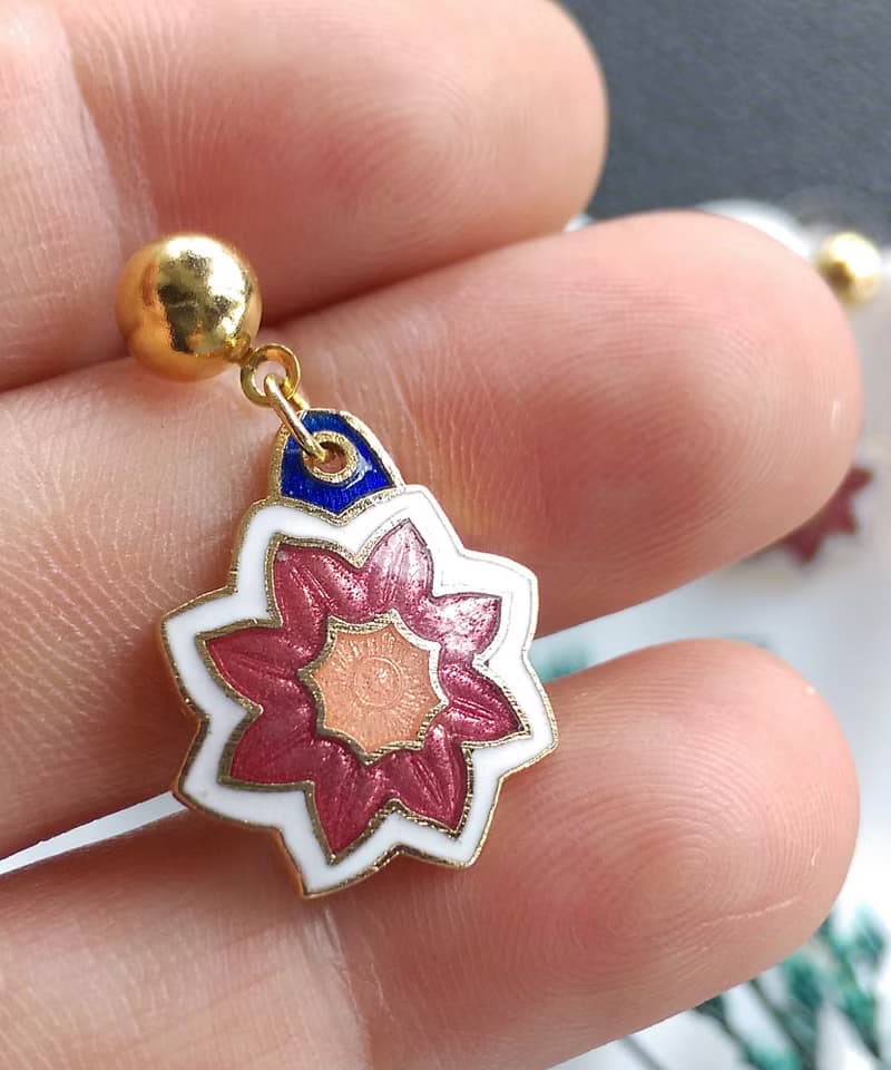 Vintage Jewelry 西洋古董飾品 景泰藍 紅花卉 可愛 針式耳環