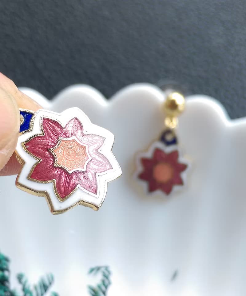 Vintage Jewelry 西洋古董飾品 景泰藍 紅花卉 可愛 針式耳環
