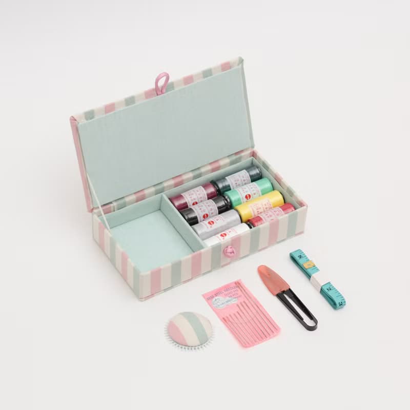 Vintage stripe sewing kit mini storage box