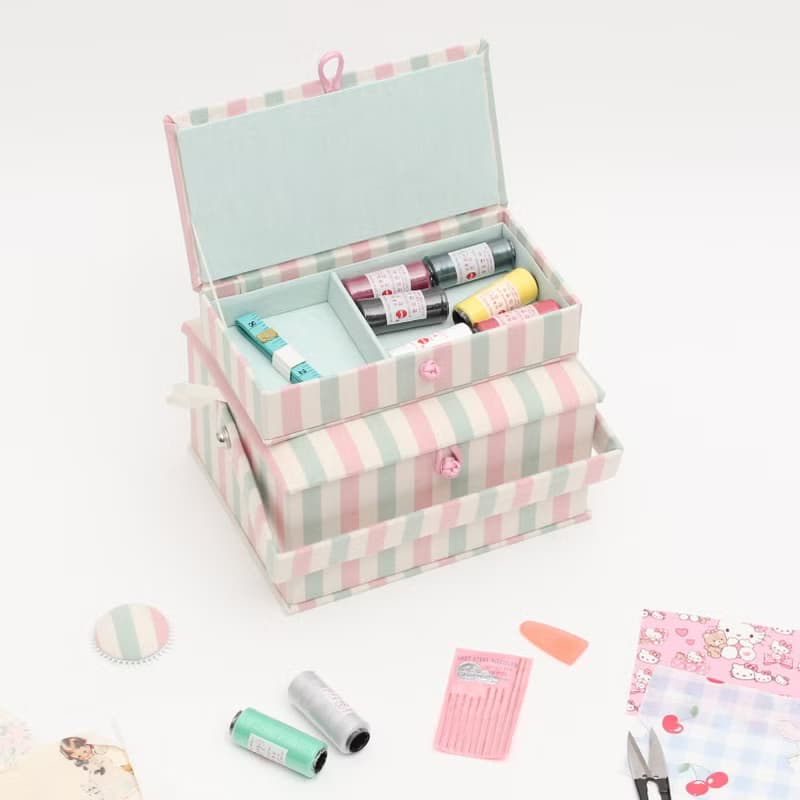 Vintage stripe sewing kit mini storage box