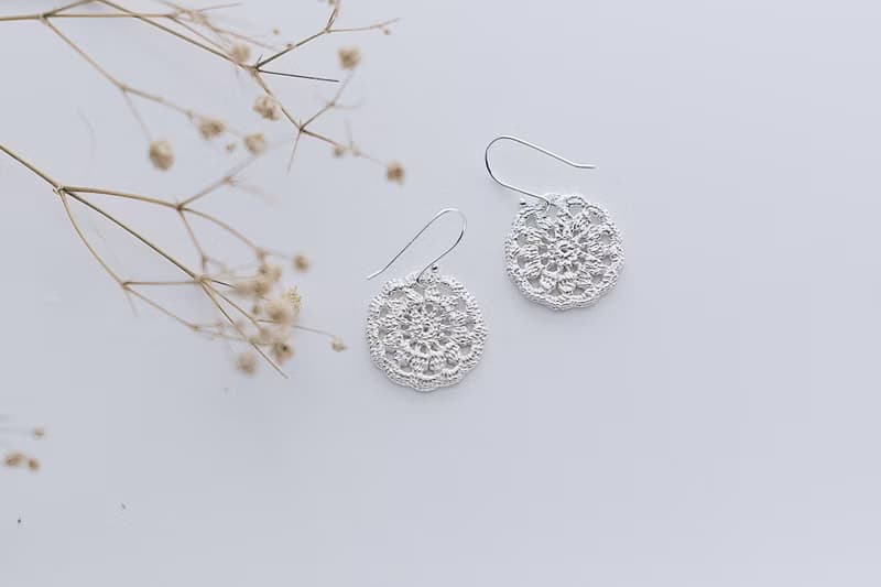 │蕾絲編織│ 手工耳飾 925純銀 蕾絲花 【花織】